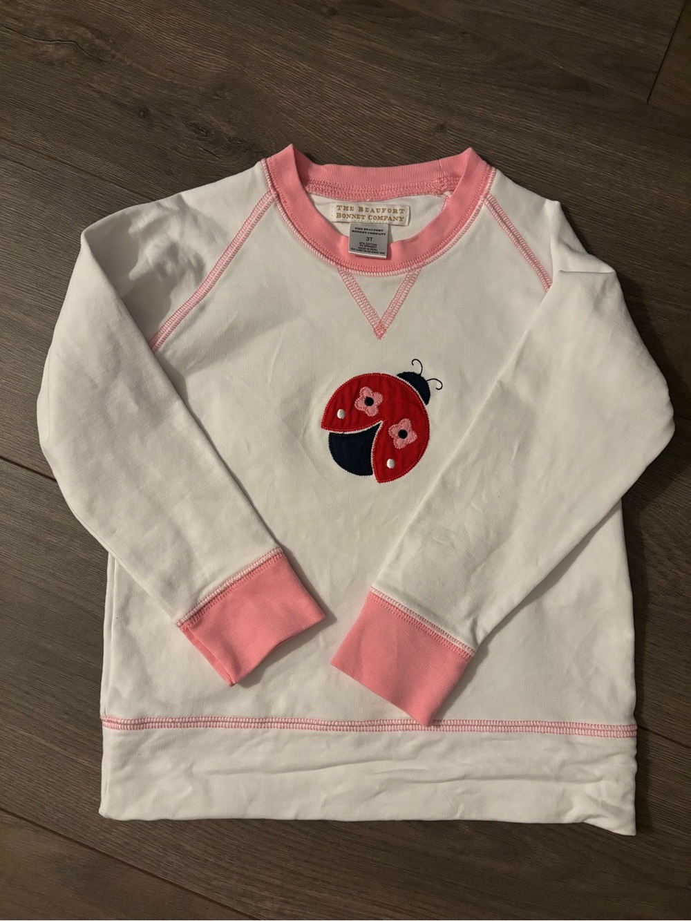 The Beaufort Bonnet Company White Long-Sleeve Top with Pink Trim & Red Ladybug